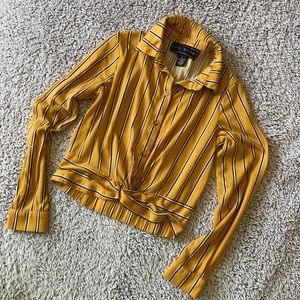 Mustard Yellow Long Sleeve, Faux button down, Small